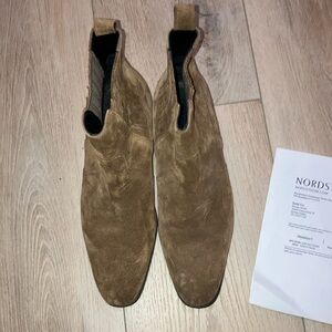 ALL SAINTS camel suede Chelsea boots… size 44/11. Worn twice—great condition-$99